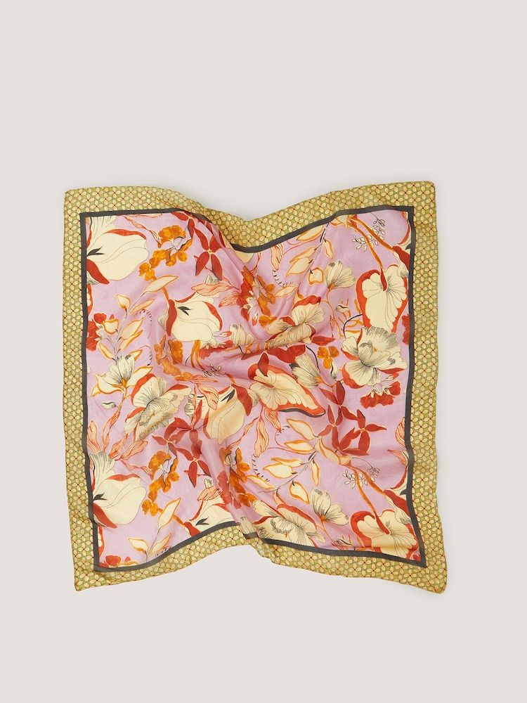 Monsoon Pink Isabella Floral Square Silk Scarf - Image 1 of 2