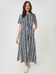 Threadbare Blue Crew Neck Jersey Midi Dress with Patch Pockets - Image 1 of 4