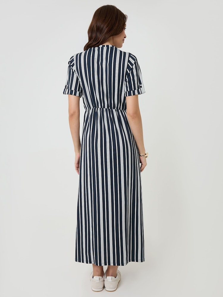 Threadbare Blue Crew Neck Jersey Midi Dress with Patch Pockets - Image 2 of 4