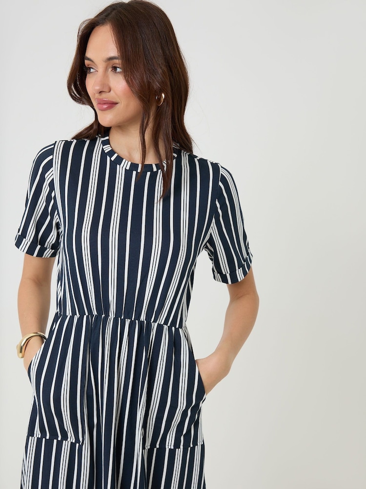 Threadbare Blue Crew Neck Jersey Midi Dress with Patch Pockets - Image 4 of 4