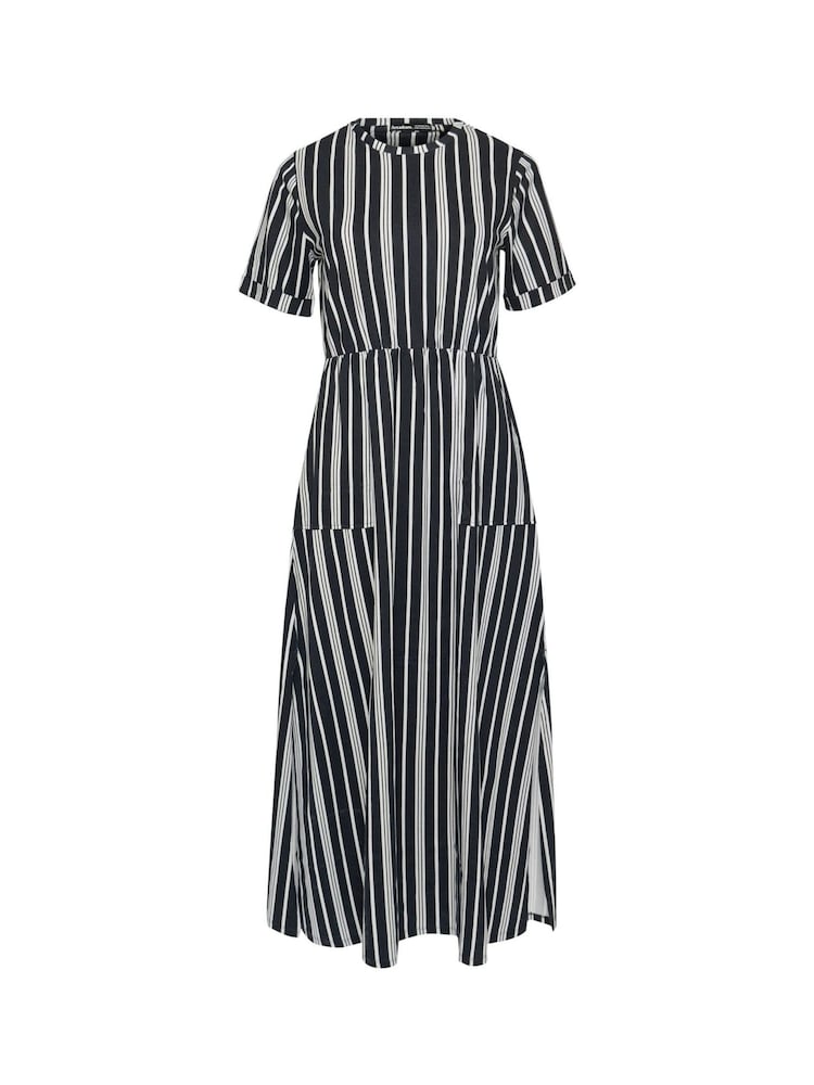 Threadbare Stripey Crew Neck Jersey Midi 100% Cotton Dress With Patch Pockets - Image 5 of 5
