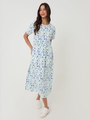 Threadbare White Petite Jersey Midi Smock Dress with Pockets - Image 1 of 4