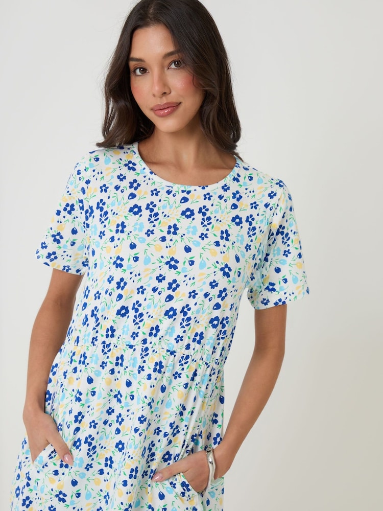 Threadbare White Petite Jersey Midi Smock Dress with Pockets - Image 2 of 4 Threadbare White Petite Jersey Midi Smock Dress with Pockets - Image 2 of 4