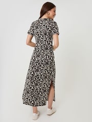 Threadbare Animal Tie Front Side Split Cotton Jersey Midi Dress - Image 3 of 4