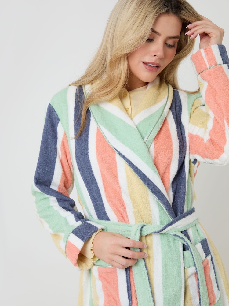 Pastel rayé - Robe de chambre mi-longue Threadbare Towelling - Image 2 de 4