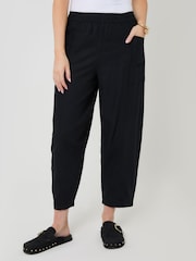 Threadbare Black Linen Blend Pocket Detail Barrel Leg Trousers - Image 2 of 5
