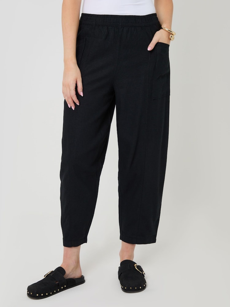 Threadbare Black Linen Blend Pocket Detail Barrel Leg Trousers - Image 2 of 5