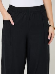 Threadbare Black Linen Blend Pocket Detail Barrel Leg Trousers - Image 5 of 5