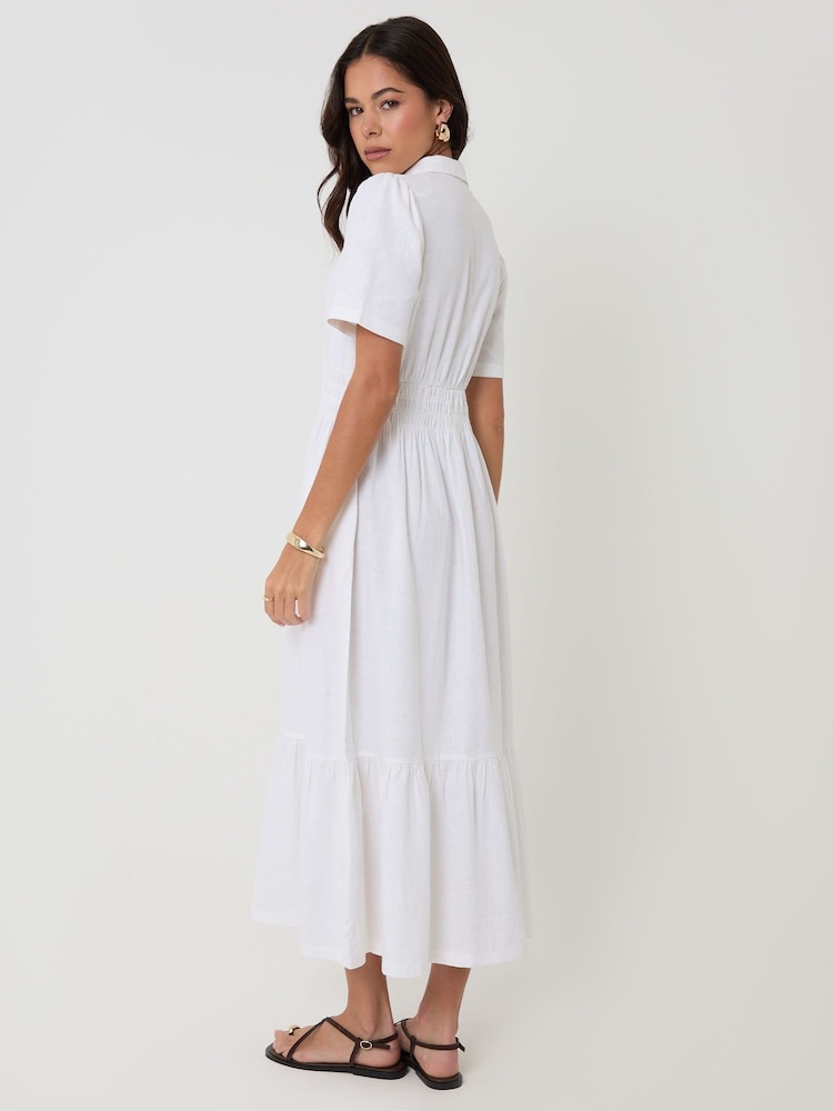 Threadbare White Tiered Linen Blend V-Neck Maxi Dress - Image 2 of 4 Threadbare White Tiered Linen Blend V-Neck Maxi Dress - Image 2 of 4