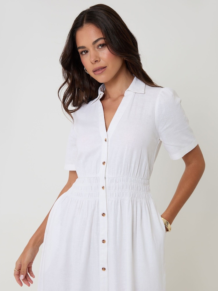 Threadbare White Tiered Linen Blend V-Neck Maxi Dress - Image 5 of 5