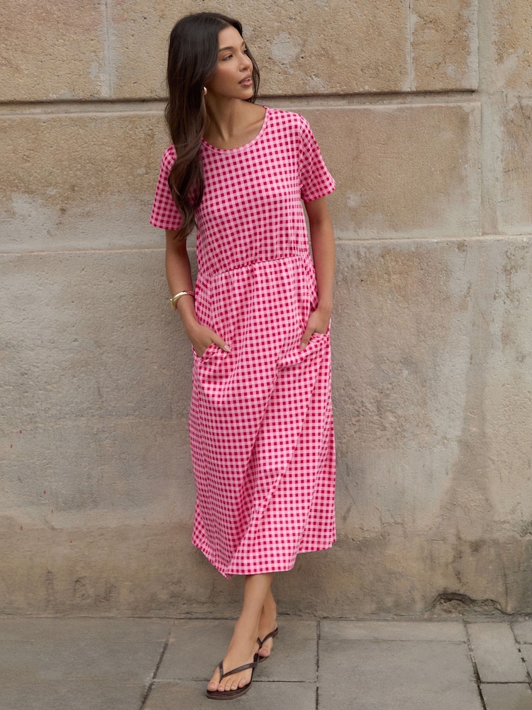 Roz - Rochie midi din jerseu Threadbare cu buzunare - Imaginea 1 din 5