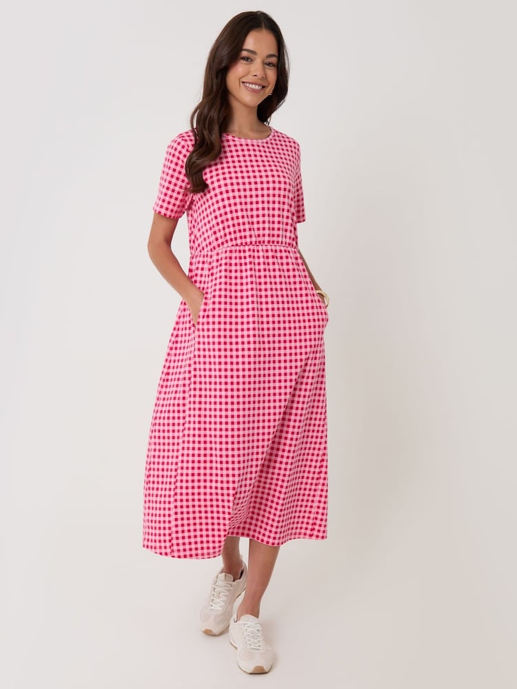 gingham midi dress pink red Look Your Way Pink Gingham Midi Dress Shop the Mint