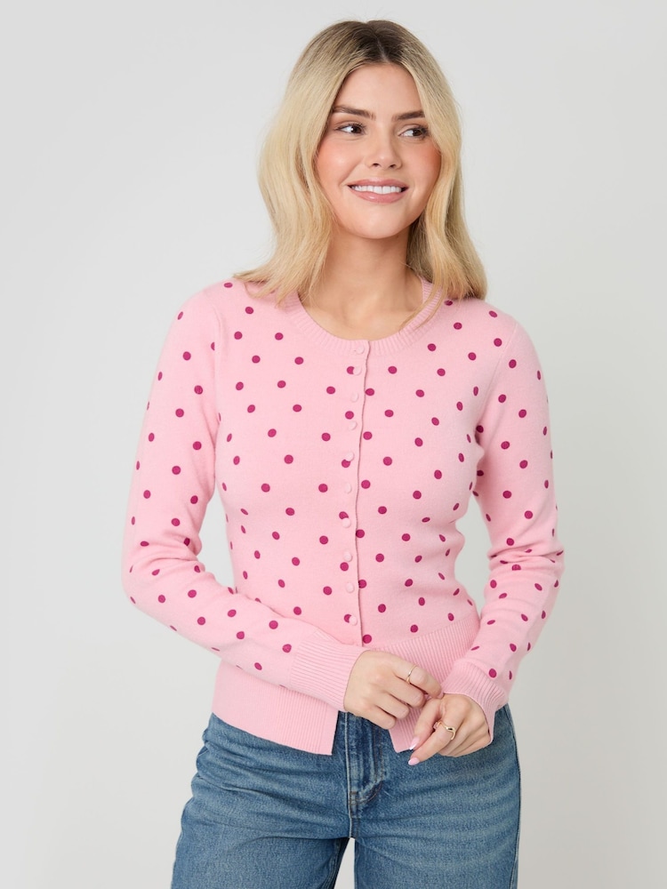 Threadbare Pink Polka Dot Compact Knitted Cardigan - Image 1 of 4