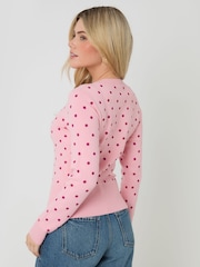 Threadbare Pink Polka Dot Compact Knitted Cardigan - Image 2 of 4