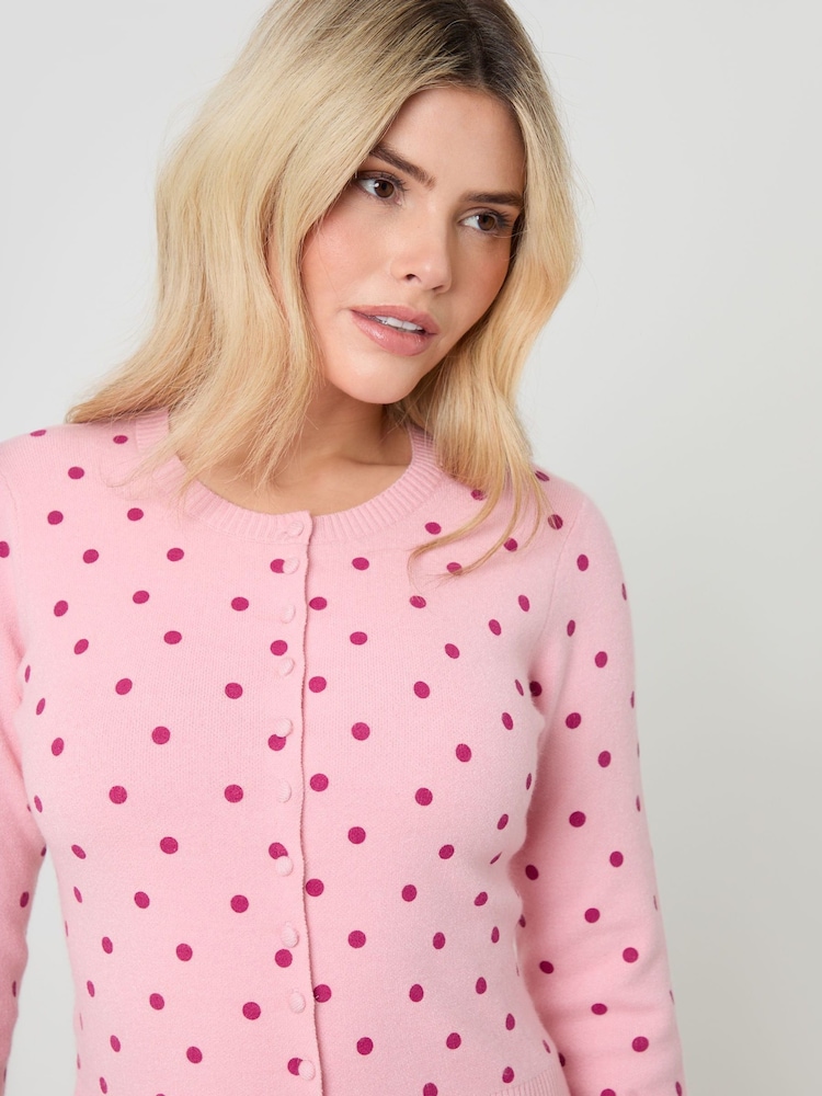 Threadbare Pink Polka Dot Compact Knitted Cardigan - Image 4 of 4