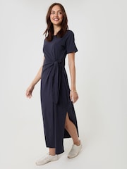 Threadbare Blue Tie Front Side Split Cotton Jersey Midi Dress - Image 3 of 4