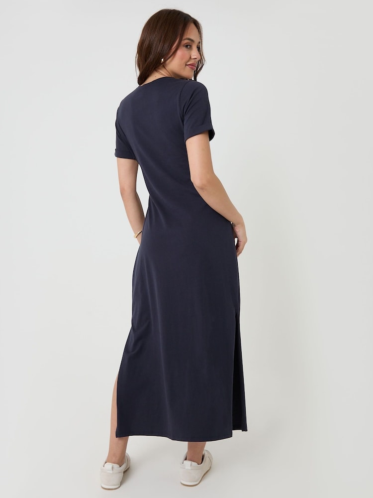 Blau - Threadbare Tie Front Side Split Cotton Jersey Midi Dress - Bild 5 von 5
