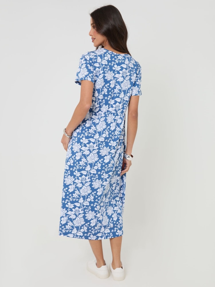 Threadbare Blue Petite Jersey Midi Smock Dress with Pockets - Image 2 of 4