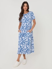 Threadbare Blue Petite Jersey Midi Smock Dress with Pockets - Image 3 of 4
