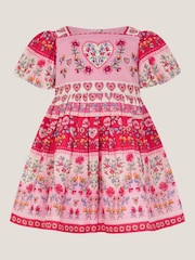 Monsoon Pink Baby Heart Embroidered Floral Print Dress - Image 1 of 3