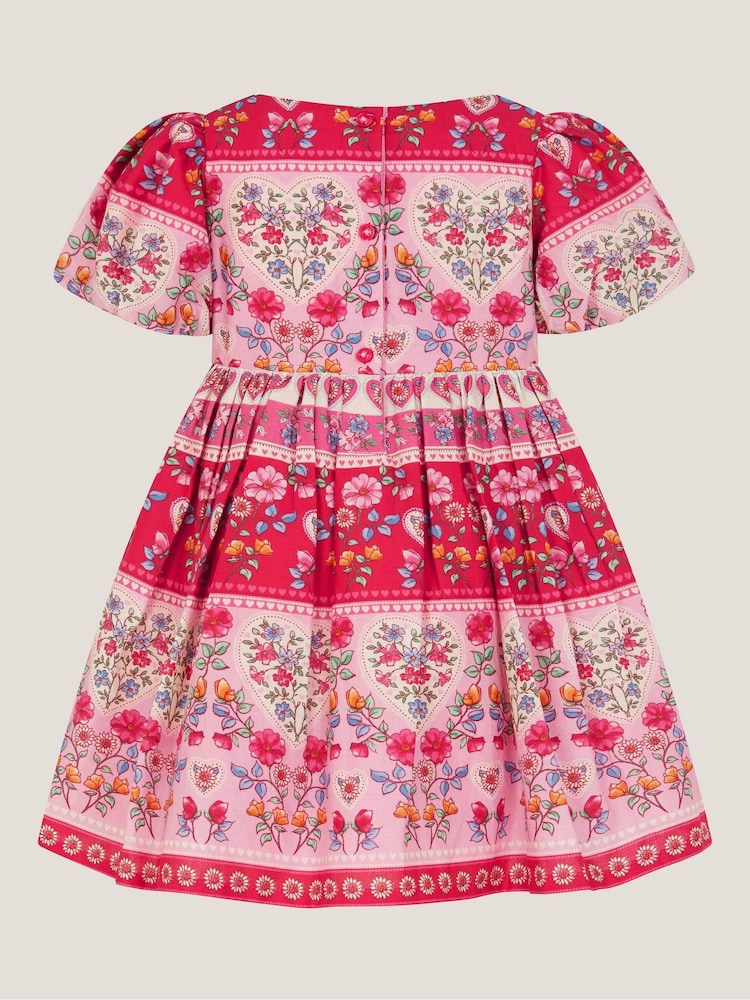 Monsoon Pink Baby Heart Embroidered Floral Print Dress - Image 2 of 3