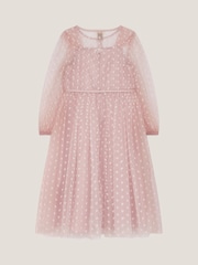 Monsoon Pink Bow Print Party Dress & Jacket Set - Image 2 of 3