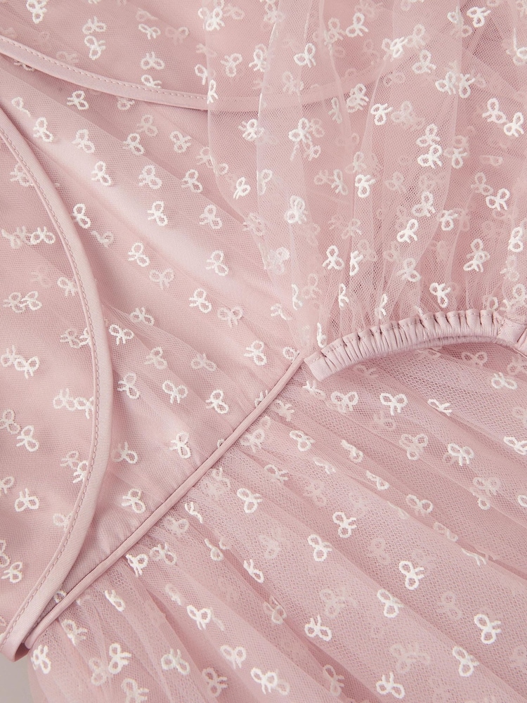 Monsoon Pink Bow Print Party Dress & Jacket Set - Image 4 of 4 Monsoon Pink Bow Print Party Dress & Jacket Set - Image 4 of 4