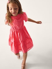 Monsoon Pink Broderie Tiered Dress - Image 1 of 4