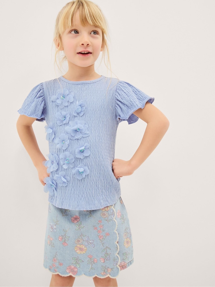 Monsoon Blue Embellished Floral Appliqué Top - Image 1 of 4
