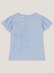 Monsoon Blue Embellished Floral Appliqué Top - Image 2 of 4