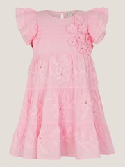 Monsoon Pink Appliqué Floral Flutter Sleeve Dress - Image 2 of 4