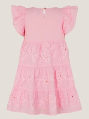Monsoon Pink Appliqué Floral Flutter Sleeve Dress - Image 3 of 4