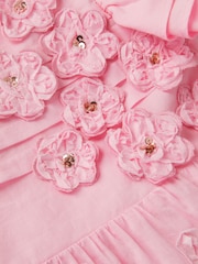 Monsoon Pink Appliqué Floral Flutter Sleeve Dress - Image 4 of 4