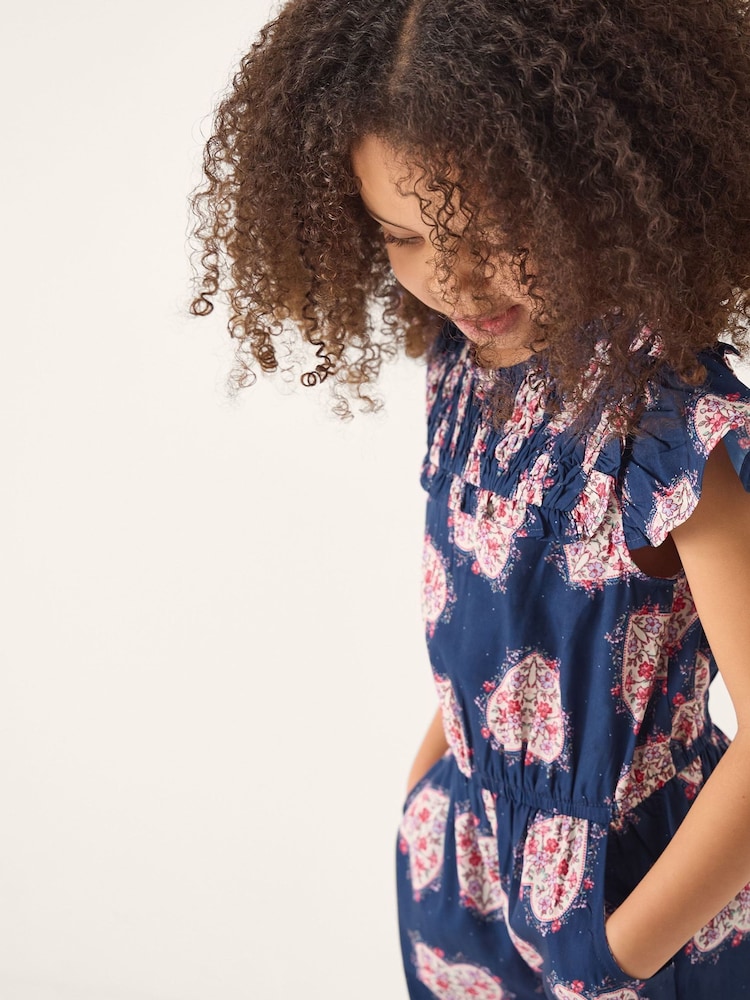 Monsoon Blue Heart Print Smock Jumpsuit - Image 2 of 5 Monsoon Blue Heart Print Smock Jumpsuit - Image 2 of 5