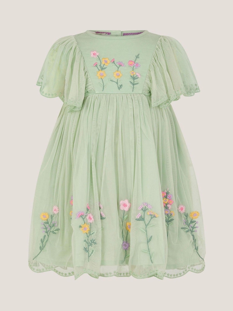 Monsoon Green Baby Floral Embroidered Tulle Dress - Image 1 of 3