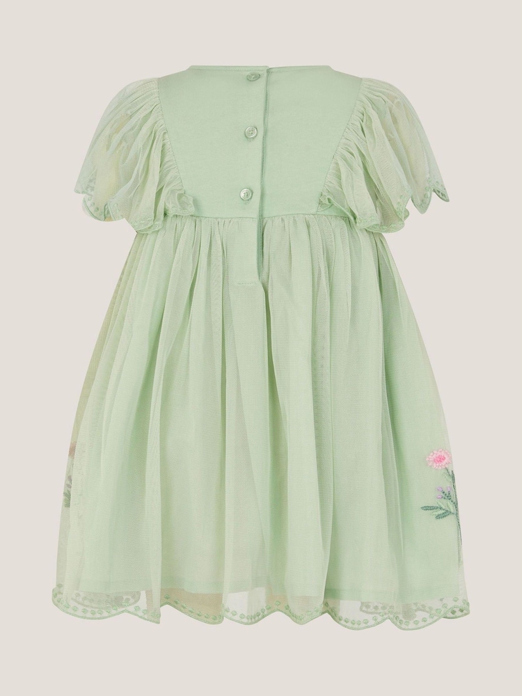 Monsoon Green Baby Floral Embroidered Tulle Dress - Image 2 of 3