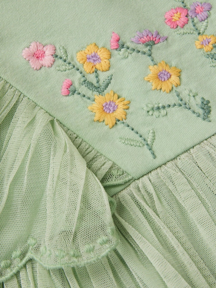 Monsoon Green Baby Floral Embroidered Tulle Dress - Image 3 of 3