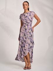 Jolie Moi Purple Asymmetric Draped Mesh Maxi Dress - Image 5 of 8