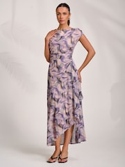 Jolie Moi Purple Asymmetric Draped Mesh Maxi Dress - Image 7 of 8