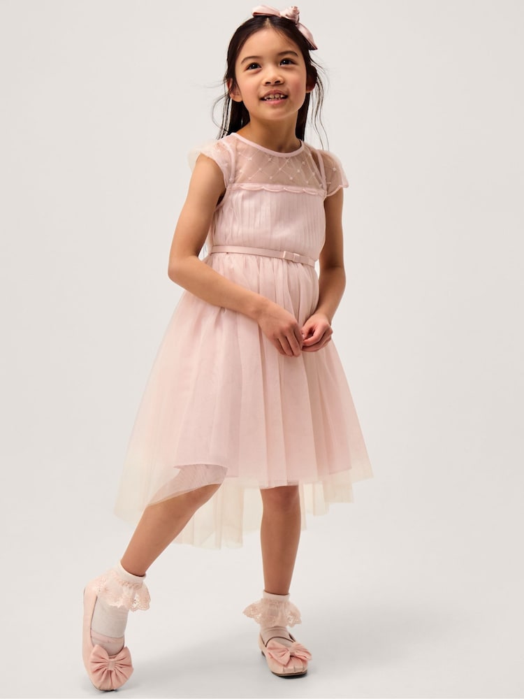 Monsoon Pink Gracia Embroidered Yoke Tulle Dress - Image 1 of 4