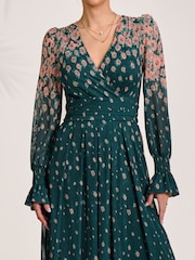 Jolie Moi Green Printed Mesh Long Sleeve Maxi Dress - Image 3 of 6