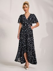 Jolie Moi Black Angel Sleeve Mesh Maxi Dress - Image 1 of 6