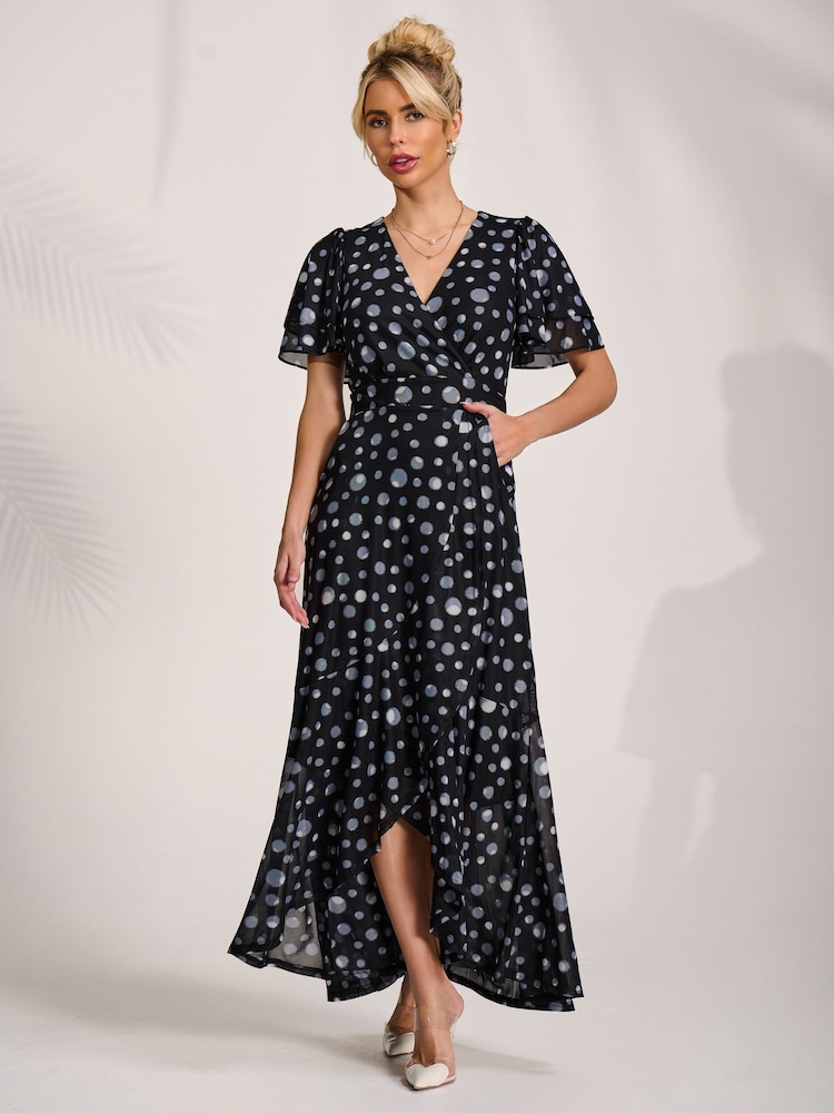 Jolie Moi Black Angel Sleeve Mesh Maxi Dress - Image 1 of 6