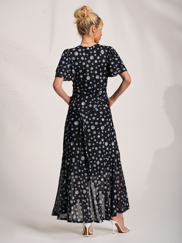 Jolie Moi Black Angel Sleeve Mesh Maxi Dress - Image 2 of 6