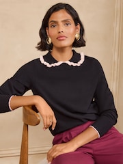Love & Roses Black Ruffled Collar Long Sleeve Knitted Top - Image 1 of 5