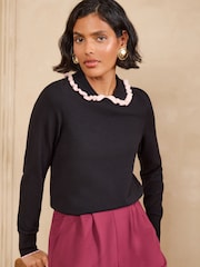 Love & Roses Black Ruffled Collar Long Sleeve Knitted Top - Image 4 of 5