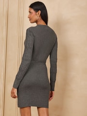 Love & Roses Grey High Neck Button Detail Knitted Mini Dress - Image 4 of 4
