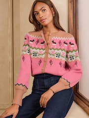 Cárdigan de punto con cuello redondo y estampado de rombos Love & Roses Duck - Imagen 1 de 4