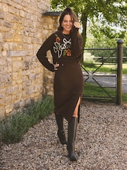 Love & Roses X Binky Chocolate Bow and Bird Embroidered Detail Crew Neck Cosy Jumper - Image 4 of 5