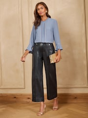 Love & Roses Steel Blue Petite Heart Hardware Detail Flute Sleeve Blouse - Image 3 of 4